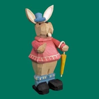 Osterdekoration Räucherosterhase rot mit Schirm geschnitzt 23 cm Hoppelhase