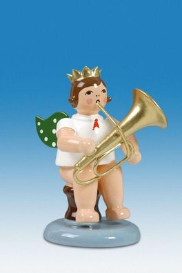Holzfigur Engel sitzend mit Tuba ohne Krone Höhe 6cm NEU Holzengel Instrument