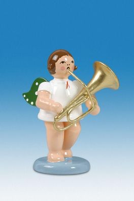 Holzfigur Engel mit Tuba und Krone Höhe 6cm NEU Holzengel Instrument Seiffen Erzg