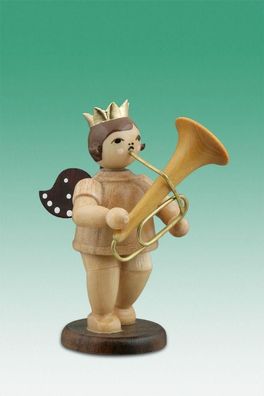 Holzfigur Musikantenengel mit Tuba und Krone natur Höhe 6cm NEU Holzengel Instrum