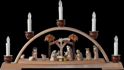 Lichterbogen Christi Geburt geschnitzt mit Beleuchtung 27 cm Krippenszene Braun