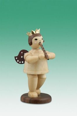 Holzfigur Musikengel mit Blockflöte und Krone Höhe 6,5cm NEU Holzengel Instrument
