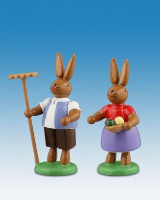Osterdekoration Osterhasenpaar mit Rechen &amp; Schale Höhe 7,5cm NEU Osterdeko Oster
