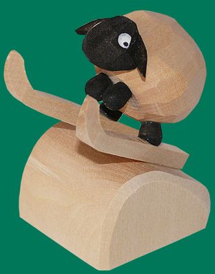 Holzfigur Schaf Skispringer hell Höhe 7cm NEU Figuren Schnitzen Holz Wald