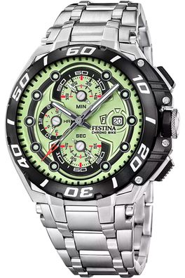 Festina Herrenuhr Chronograph Chrono Bike Stahl/Hellgrün F20754/3