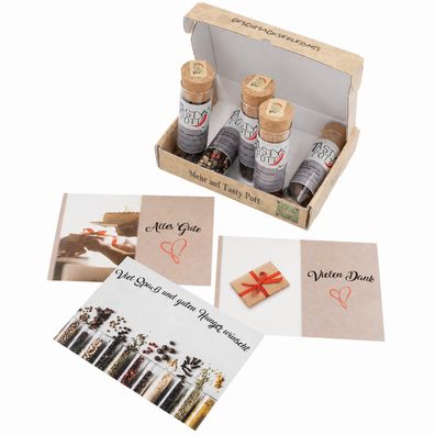 Tasty Pott Dank Box "Vielen Dank" - Jeweils 5 Gewürze wählbar + Karte