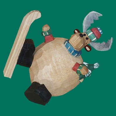 Holzfigur Elch Schneekugel geschnitzt 9 cm Nordhirsch Forstelch Geweihträger