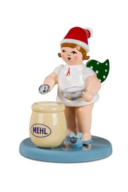 Holzfigur Bäckerengel mit Mehlsack ohne Krone Höhe 6,5cm NEU Holzengel Instrument