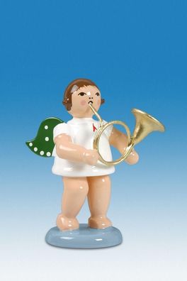 Holzfigur Engel mit russ. Horn und Krone Höhe 6cm NEU Holzengel Instrument Seiffe