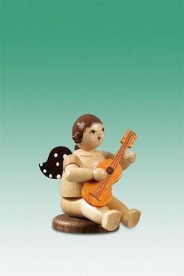 Holzfigur Musikantenengel mit Gitarre flach sitzend mit Krone natur Höhe 6,5cm NE