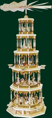 Tischpyramide Christi Geburt 5 stöckig natur mit Spielwerk Höhe= 123cm NEU Holzpy