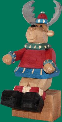 Räucherfigur Elch Kantensitzer geschnitzt 22 cm Elchbulle Waldhirsch Hirschelch