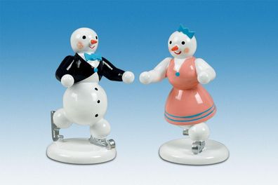 Holzfigur Schneemann Eiskunstlaufpaar Höhe 6,5cm NEU Schneemänner Seiffen Erzgebi