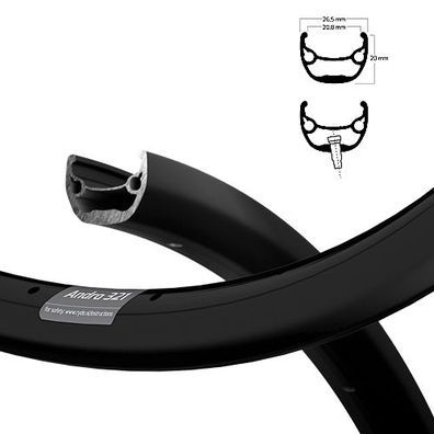 Felge ANDRA 321 21-622 Disc, schwarz, 36 Loch, VL=6,5, Ryde, 600181
