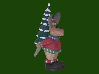 Räucherfigur Elch Christbaumdieb geschnitzt 22 cm Geweihtier Forsttier Nordtier