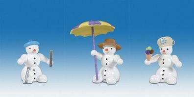 Holzfigur Schneemänner 3tlg. Höhe 6,5cm NEU Schneemänner Seiffen Erzgebirge Figur
