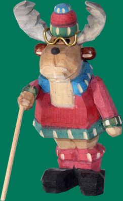 Holzfigur Elch Großvater geschnitzt 9 cm Nordhirsch Opa Forstelch Geweihträger