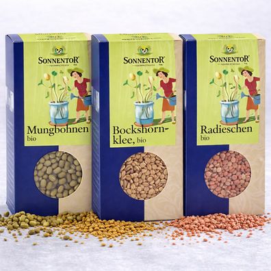 Sonnentor Bio Sprossen-Set: Mungbohnen + Bockshornklee + Radieschen