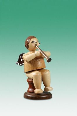 Holzfigur Musikantenengel mit Klarinette sitzend mit Krone natur Höhe 6,5cm NEU H