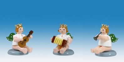 Holzfigur Engelmusikanten sitzend 3-teilig mit Krone Höhe 6cm NEU Holzengel Instr