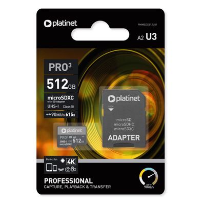 Platinet PRO3 microSDXC 512 GB UHS-I U3 A2 Class 10 mit SD-Adapter