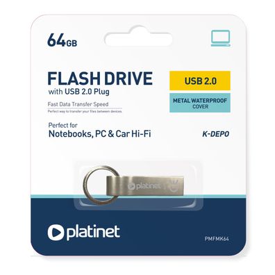 Platinet K-Depo USB 2.0 Stick 64 GB Metall wasserdicht mit Schlüsselring