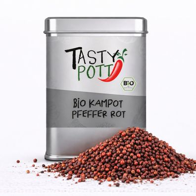 Tasty Pott Bio Kampot Pfeffer rot - Rote Pfefferkörner - 70g Dose