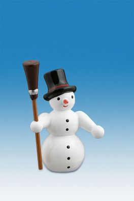 Holzfigur Schneemann mit Besen und Zylinder Höhe 6,5cm NEU Schneemänner Seiffen E
