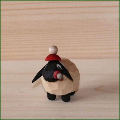 Holzfigur Schaf mit roter Mütze hell Höhe 3cm NEU Figuren Schnitzen Holz Wald