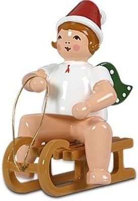 Holzfigur Engel auf Schlitten sitzend ohne Krone Höhe 6cm NEU Holzengel Instrumen