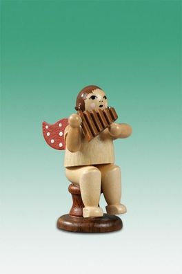 Holzfigur Musikantenengel mit Panflöte sitzend natur ohne Krone Höhe 6,5cm NEU Ho