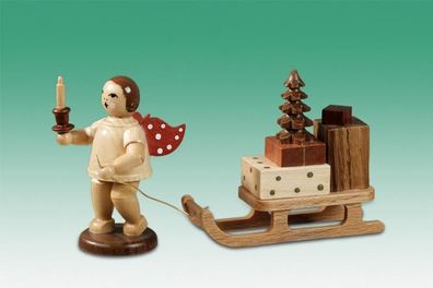 Holzfigur Weihnachtsengel mit Schlitten natur ohne Krone Höhe 6,5cm NEU Holzengel