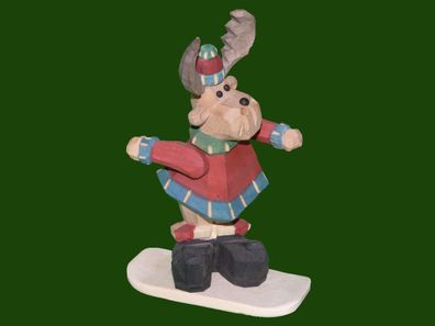 Räucherfigur Elch auf Snowboard geschnitzt Höhe 15cm NEU Rauchen Rauchfigur