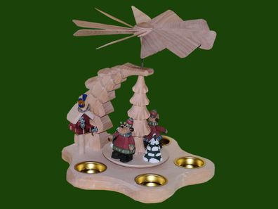 Wandpyramide Elche mit Vogelhäuschen geschnitzt für Teelichter 24 cm Nordhirsch
