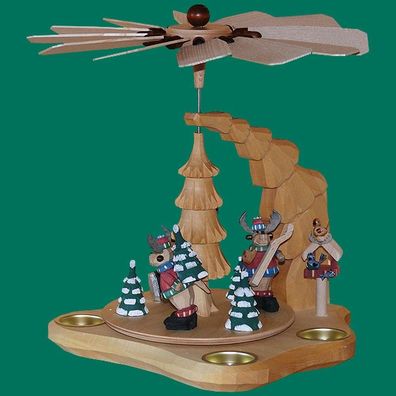 Wandpyramide Teelichter Elche mit Vogelhäuschen geschnitzt 34 cm Nordhirsch