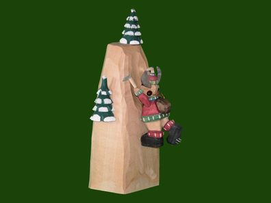 Holzfigur Elch als Bergsteiger geschnitzt 9 cm Elchbulle Hirschelch Waldhirsch