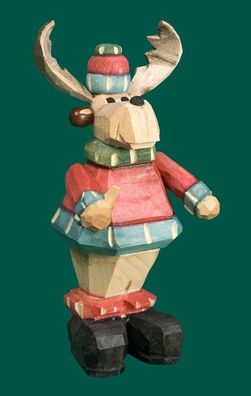 Holzfigur Elch geschnitzt 9 cm Elchmotiv Schnitzkunst Waldtierfigur Forstmotiv