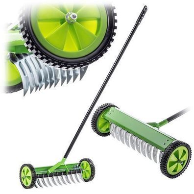 KADAX Vertikutierer, manuell, auf Rädern, für Rasenflächen, 140 x 48 cm, grün
