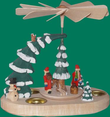 Tischpyramide Teelichter bunt Weihnachtsmänner &amp; Hasen geschnitzt 23 cm Santa