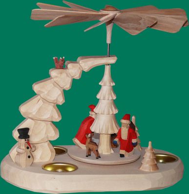 Tischpyramide Teelichter natur Weihnachtsmänner &amp; Hasen geschnitzt 23 cm Santa