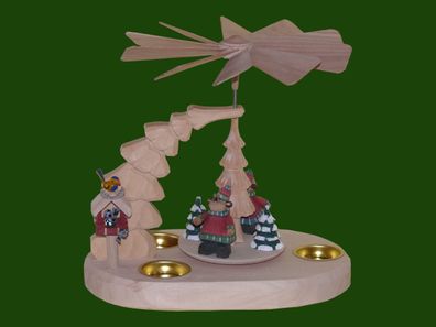 Tischpyramide Teelichter Elche mit Vogelhäuschen geschnitzt 34 cm Nordhirsch