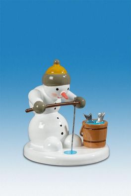 Holzfigur Schneemann Eisangler Höhe 6,5cm NEU Schneemänner Seiffen Erzgebirge Fig