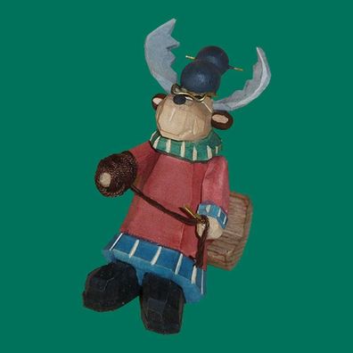 Holzfigur Elch Großmutter geschnitzt 9 cm Elchbulle Großmuttertier Hirschelch