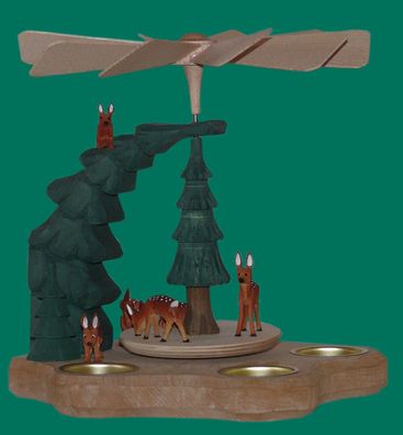 Wandpyramide bunt Rehe geschnitzt 26 cm Rehfamilie Waldwildtier Schnitzkunst