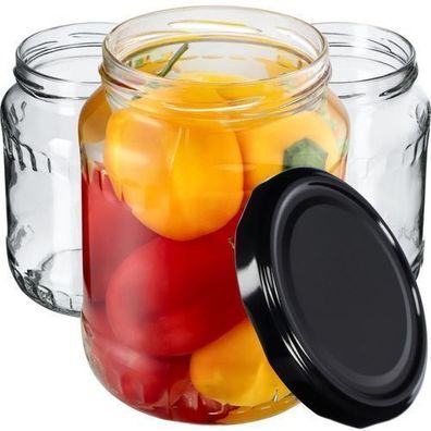 KADAX Einmachgläser, Marmeladengläser 720 ml (Schwarz / 64 Stück)