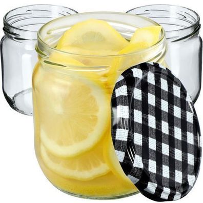 KADAX Marmeladengläser 425ml, Einmachgläser (Schwarz kariert / 6 Stück)