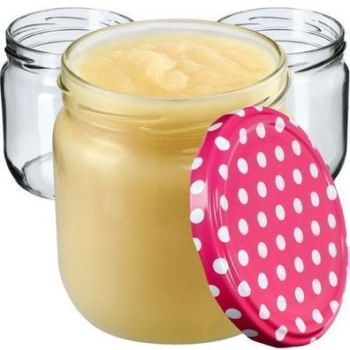 KADAX Marmeladengläser 425ml, Einmachgläser (Rosa gepunktet / 12 Stück)