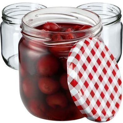 KADAX Marmeladengläser 425ml, Einmachgläser (Rot kariert / 6 Stück)