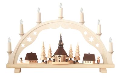 Schwibbogen Seiffener Kirche mit Kurrende und Beleuchtung Höhe=53cm NEU Schwibbo