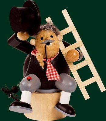 Räucherfigur Essenkehrer mit Leiter sitzend Höhe= 24cm NEU Räuchermann Rauchmann